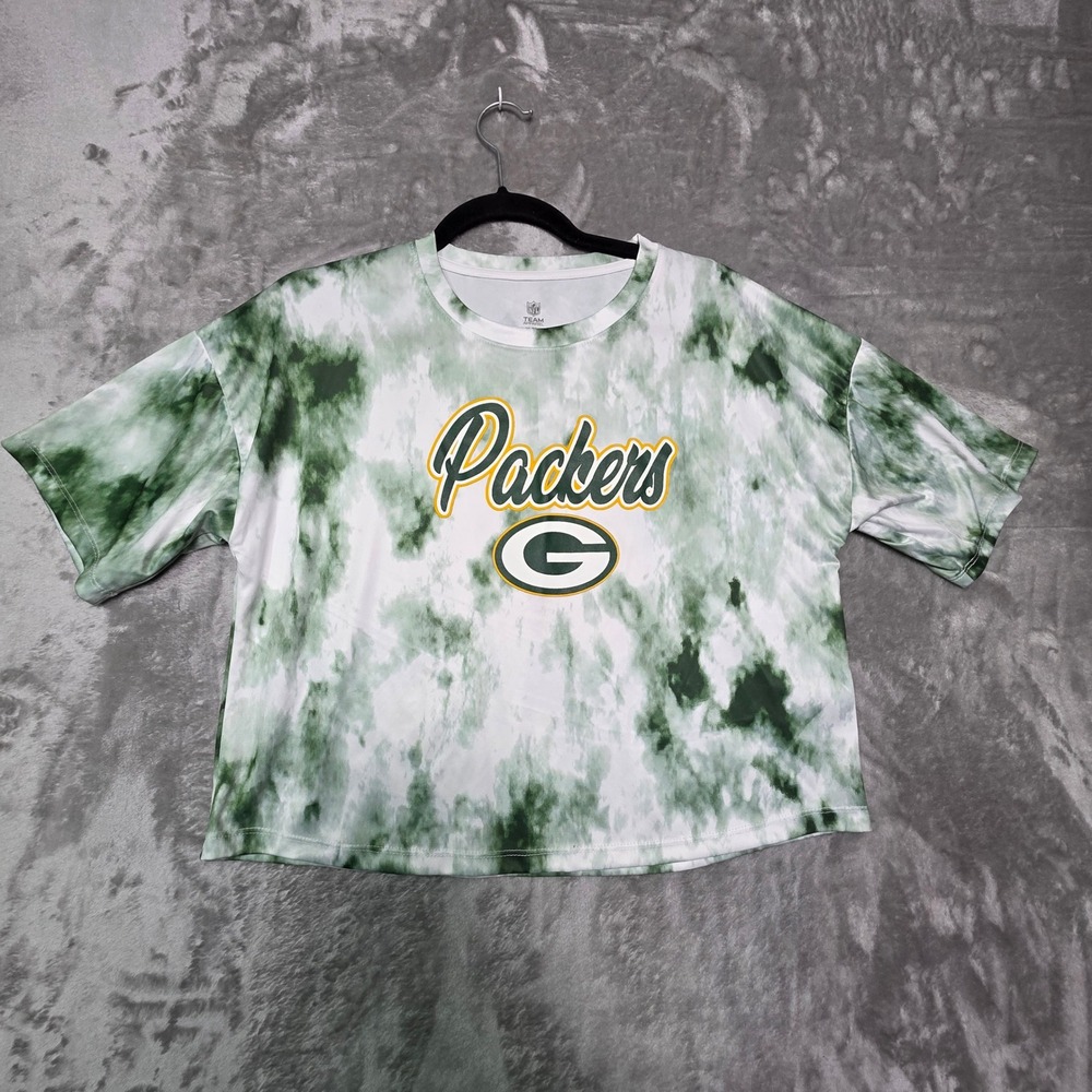 NFL Team Apparel Green Bay Packers Tie Dye Crop Top T-Shirt Womens XL 14/16